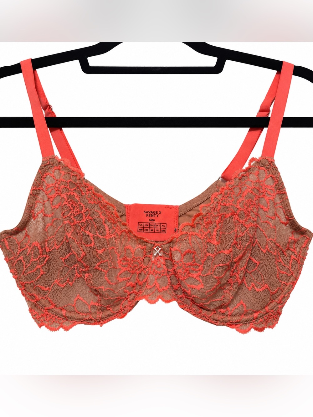 🦋 Savage X Fenty| 34DD Coral Brown Floral Lace Underwire Bra